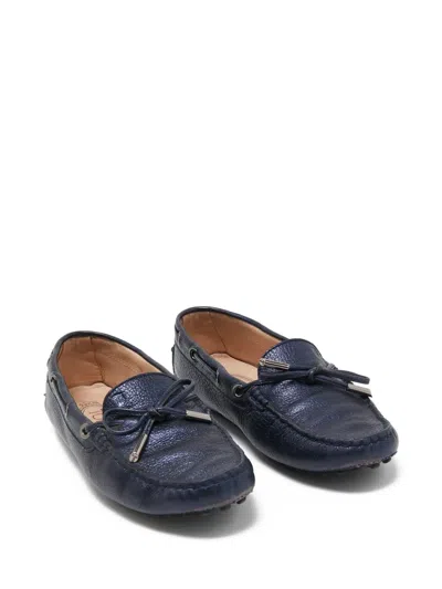 Pre-owned Tod's Vintage Gommino Leather Bow Loafers In Blue
