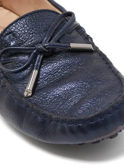 Pre-owned Tod's Vintage Gommino Leather Bow Loafers In Blue