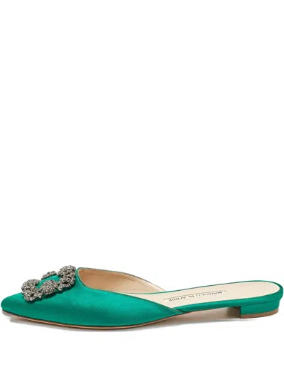 Pre-owned Manolo Blahnik  Crystal-embellishment Mules In Green