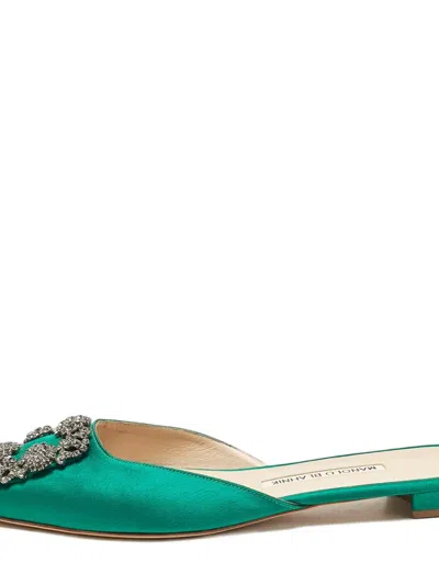 Pre-owned Manolo Blahnik  Crystal-embellishment Mules In Green