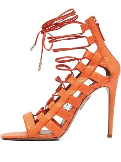 Pre-owned Aquazzura 115mm Amazon Sandals In Orange