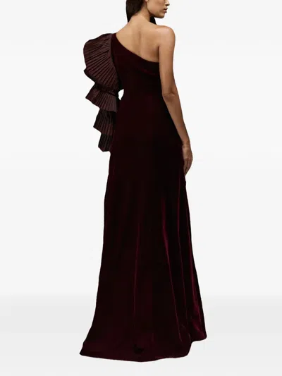 Tha Seen Velvet Ruffle-sleeve Maxi Dress In Brown
