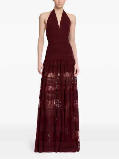 Elie Saab Lace Halterneck  Dress In Brown