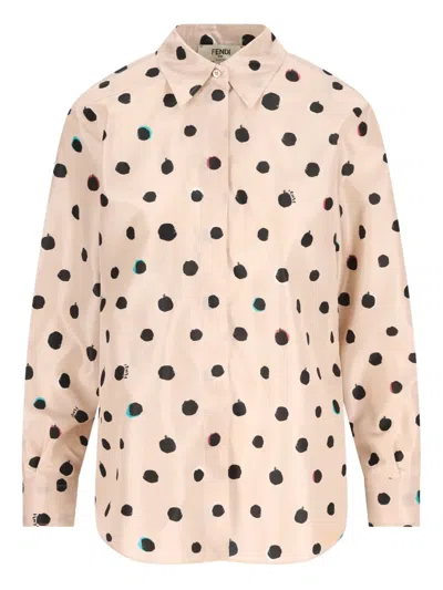 Fendi Silk Shirt Falena Dots Print Long Sleeves In Pink