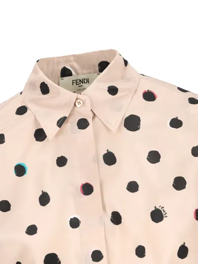 Fendi Silk Shirt Falena Dots Print Long Sleeves In Pink