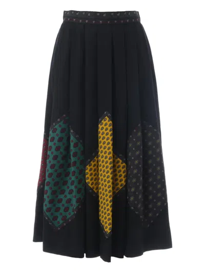 Pre-owned Souleiado Patterned-panel Midi Skirt In Black