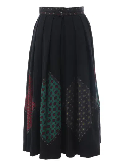 Pre-owned Souleiado Patterned-panel Midi Skirt In Black