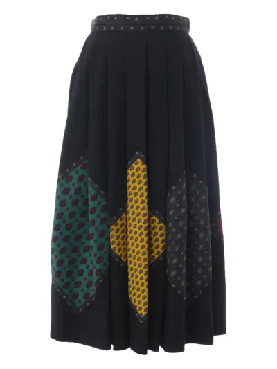 Pre-owned Souleiado Patterned-panel Midi Skirt In Black