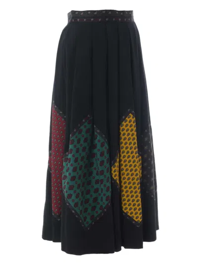 Pre-owned Souleiado Patterned-panel Midi Skirt In Black