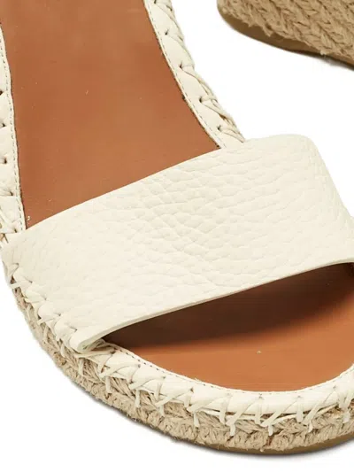 Pre-owned Valentino Garavani Rockstud Leather Wedge Espadrilles In Neutral