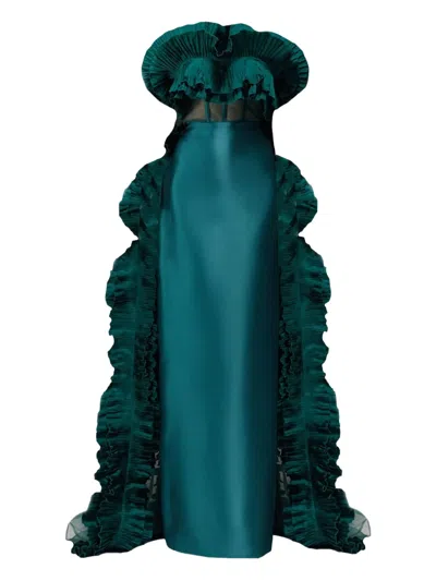Tha Seen Ruffle-trim Maxi Dress In Green