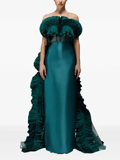 Tha Seen Ruffle-trim Maxi Dress In Green