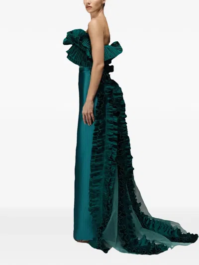 Tha Seen Ruffle-trim Maxi Dress In Green