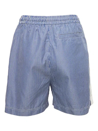 Pre-owned Loewe Striped Logo-embroidery Shorts In Blue