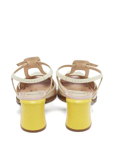 Pre-owned Fendi Chameleon Cut-out Block-heel Sandals In Neutral