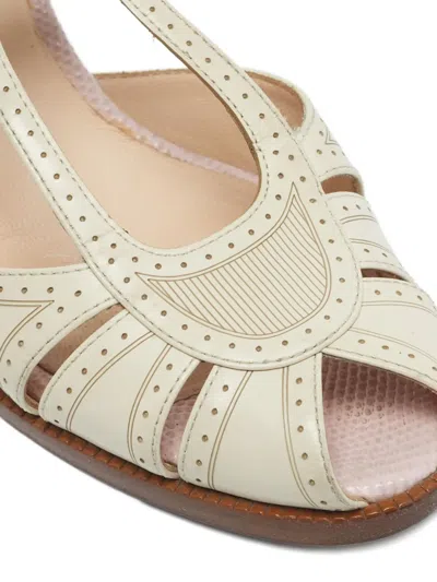 Pre-owned Fendi Chameleon Cut-out Block-heel Sandals In Neutral