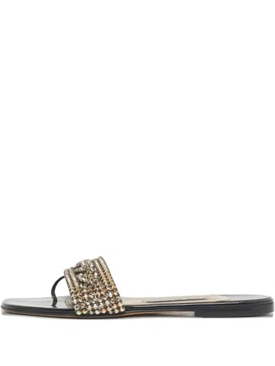 Pre-owned Gina Crystal Leather Sandals In Black