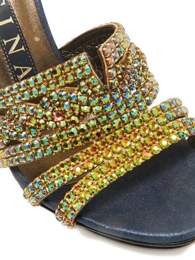 Pre-owned Gina Rhinestone-embellished Sandals In Blue