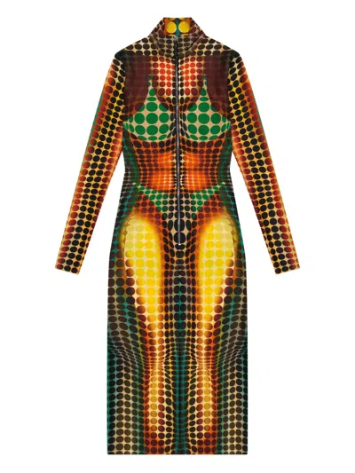 Jean Paul Gaultier High-neck Zip-up Midi Dress In Brown