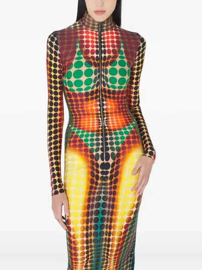 Jean Paul Gaultier High-neck Zip-up Midi Dress In Brown