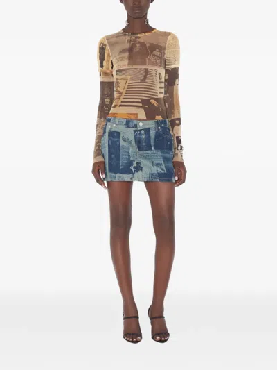 Jean Paul Gaultier Double-sleeves Journal-print Top In Multi