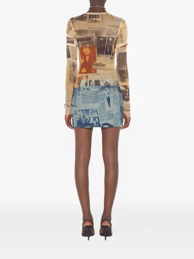 Jean Paul Gaultier Double-sleeves Journal-print Top In Multi