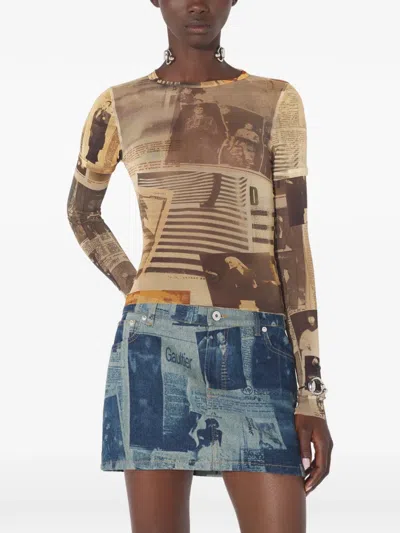Jean Paul Gaultier Double-sleeves Journal-print Top In Multi