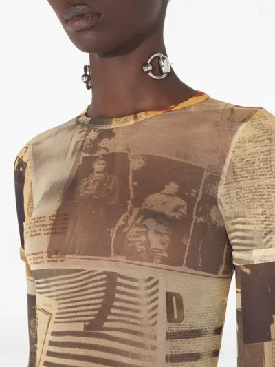 Jean Paul Gaultier Double-sleeves Journal-print Top In Multi