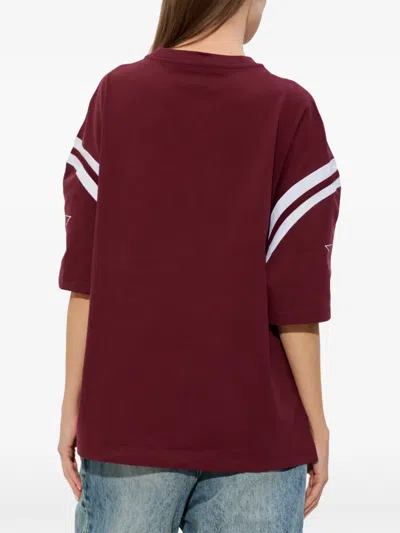 Amiri Star Detail Crew Neck Striped Sleeve T-shirt In Burgundy