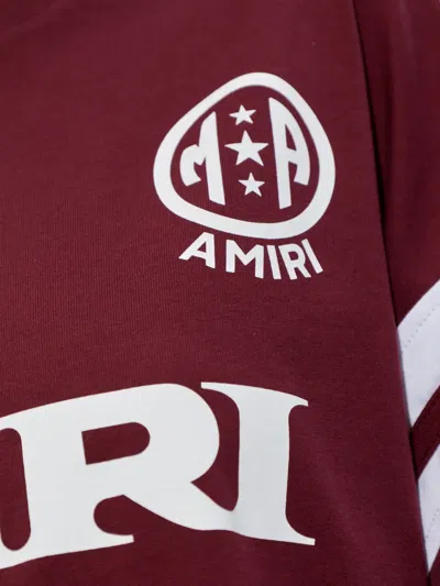 Amiri Star Detail Crew Neck Striped Sleeve T-shirt In Burgundy