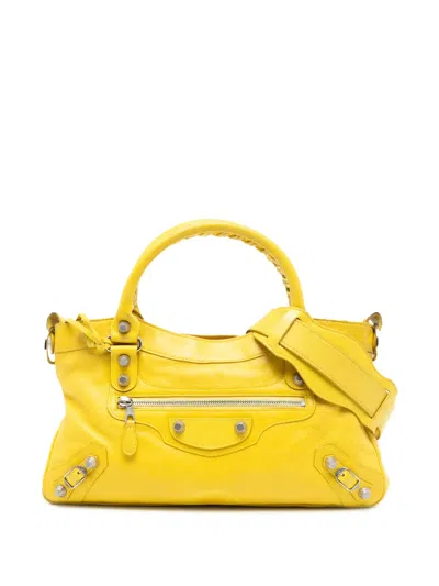 Pre-owned Balenciaga 2005-2025 Lambskin Motocross Giant 21 First Satchel In Yellow