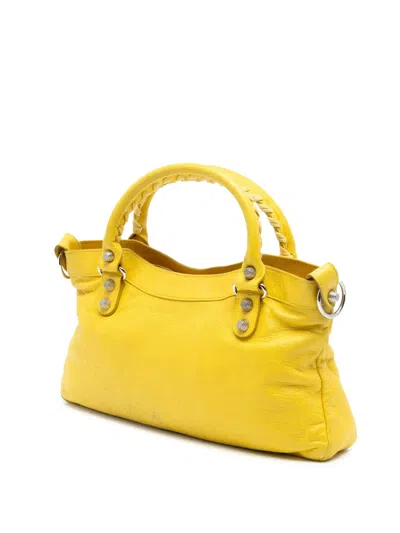 Pre-owned Balenciaga 2005-2025 Lambskin Motocross Giant 21 First Satchel In Yellow
