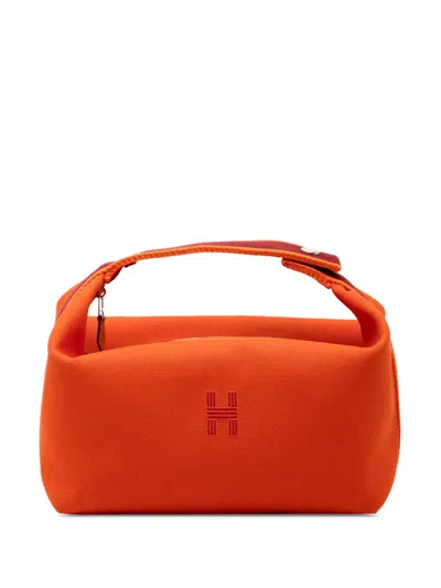 Pre-owned Hermes 2021-2025 Large Toile Bride A Brac Vanity Bag In Orange