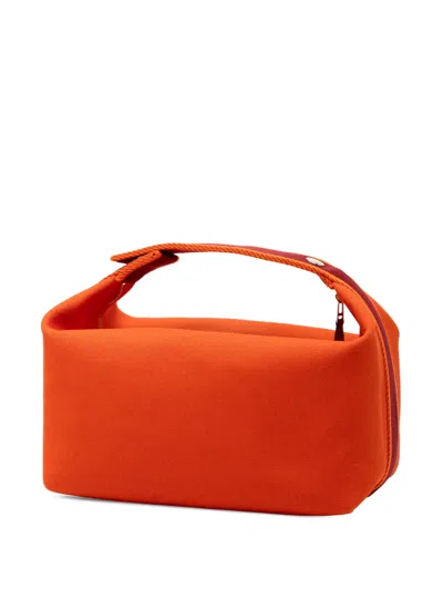 Pre-owned Hermes 2021-2025 Large Toile Bride A Brac Vanity Bag In Orange
