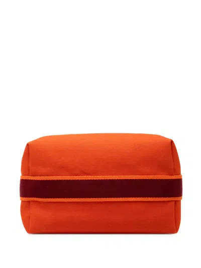 Pre-owned Hermes 2021-2025 Large Toile Bride A Brac Vanity Bag In Orange