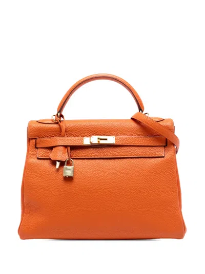 Pre-owned Hermes 2001 Clemence Kelly Ii Retourne 32 Satchel In Orange