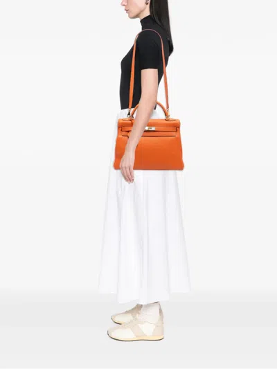 Pre-owned Hermes 2001 Clemence Kelly Ii Retourne 32 Satchel In Orange