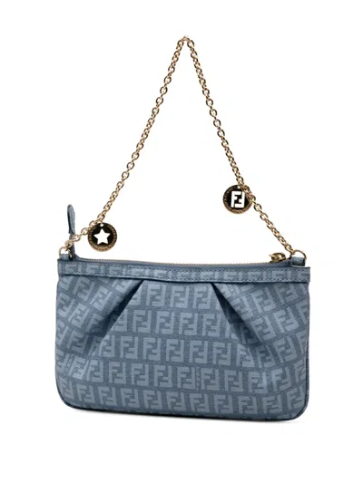 Pre-owned Fendi 2000-2010 Zucchino Spalmati Chain Pochette Shoulder Bag In Blue
