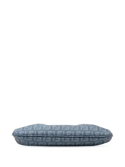 Pre-owned Fendi 2000-2010 Zucchino Spalmati Chain Pochette Shoulder Bag In Blue