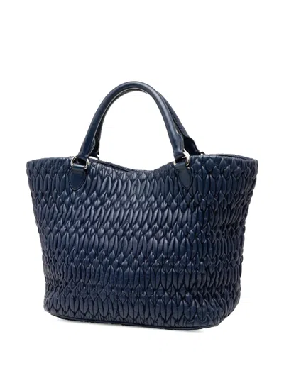 Pre-owned Miu Miu 2010-2025 Matelasse Nappa Crystal Satchel In Blue
