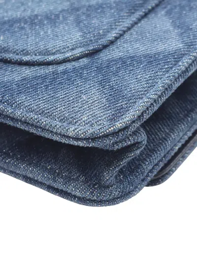 Pre-owned Chanel 2021-2025 Cc Denim Wallet On Chian Crossbody Bag In Blue