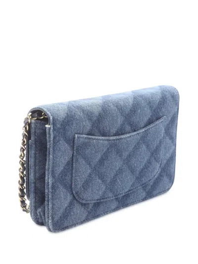 Pre-owned Chanel 2021-2025 Cc Denim Wallet On Chian Crossbody Bag In Blue