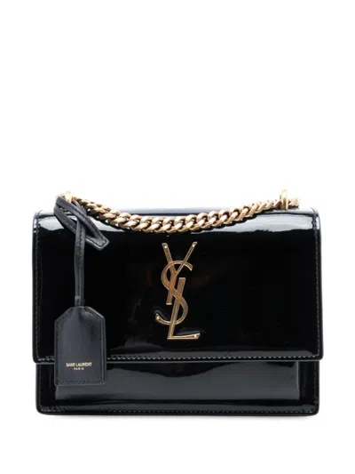 Pre-owned Saint Laurent 2018 Small Patent Monogram Sunset Crossbody Bag In Black