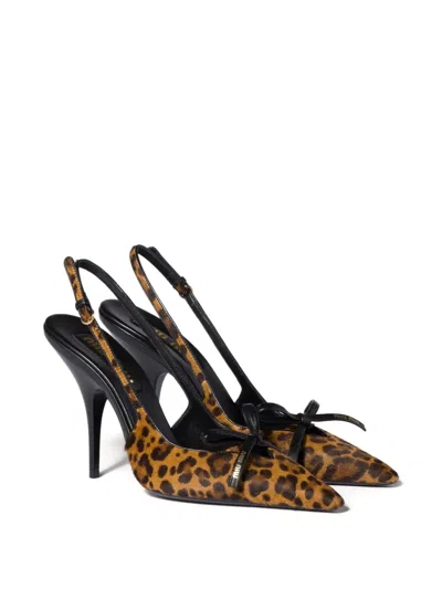 Miu Miu Logo-print Pumps In Brown