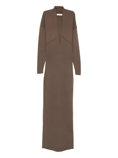 Entire Studios Rallel V-neck Long-sleeve Maxi Dress In Brown