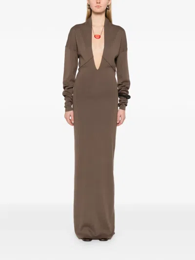 Entire Studios Rallel V-neck Long-sleeve Maxi Dress In Brown