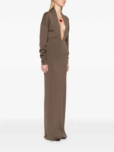 Entire Studios Rallel V-neck Long-sleeve Maxi Dress In Brown