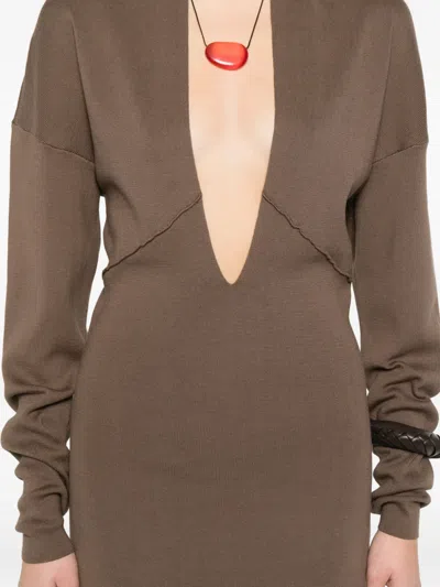 Entire Studios Rallel V-neck Long-sleeve Maxi Dress In Brown