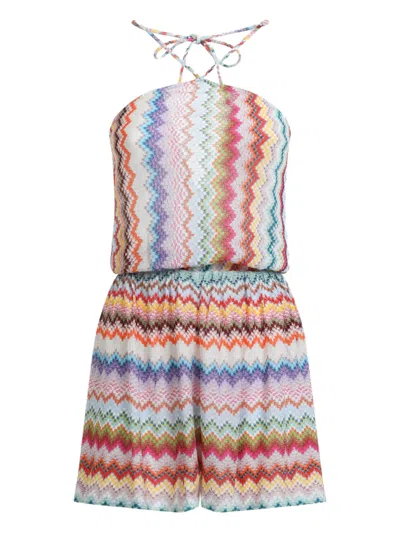 Missoni Mare Metallic Crochet-knit Halterneck Playsuit In Multi