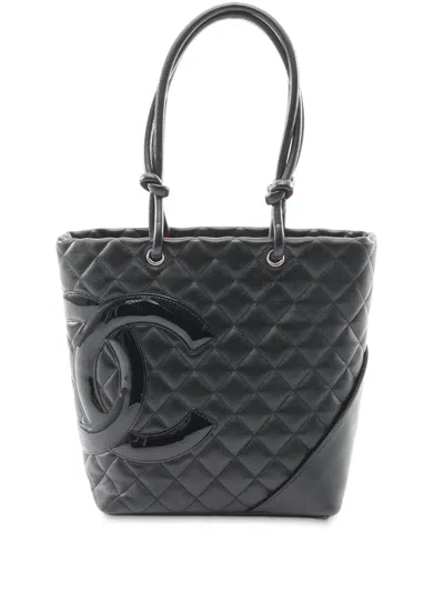 Pre-owned Chanel 2005-2006  Cambon Line Medium Leather Patent Leather Black Used Women Tote Bag